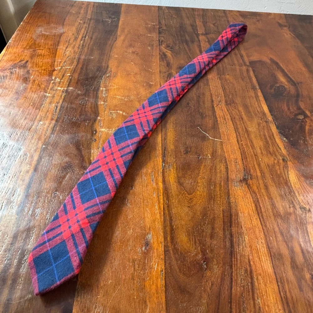 Knottery New York Mens Red Navy Blue Plaid Cotton‎ Slim Necktie 2.5 Inch Width